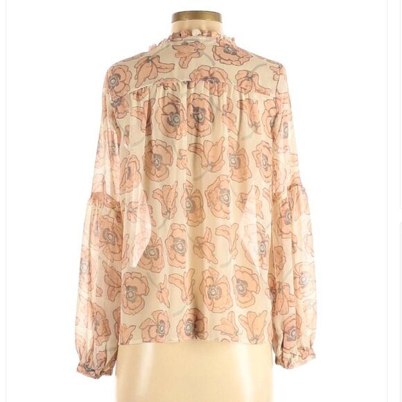 LUCKY Brand Floral Cream & Pink Long Sleeve Blouse Size XS - Picture 2 of 3